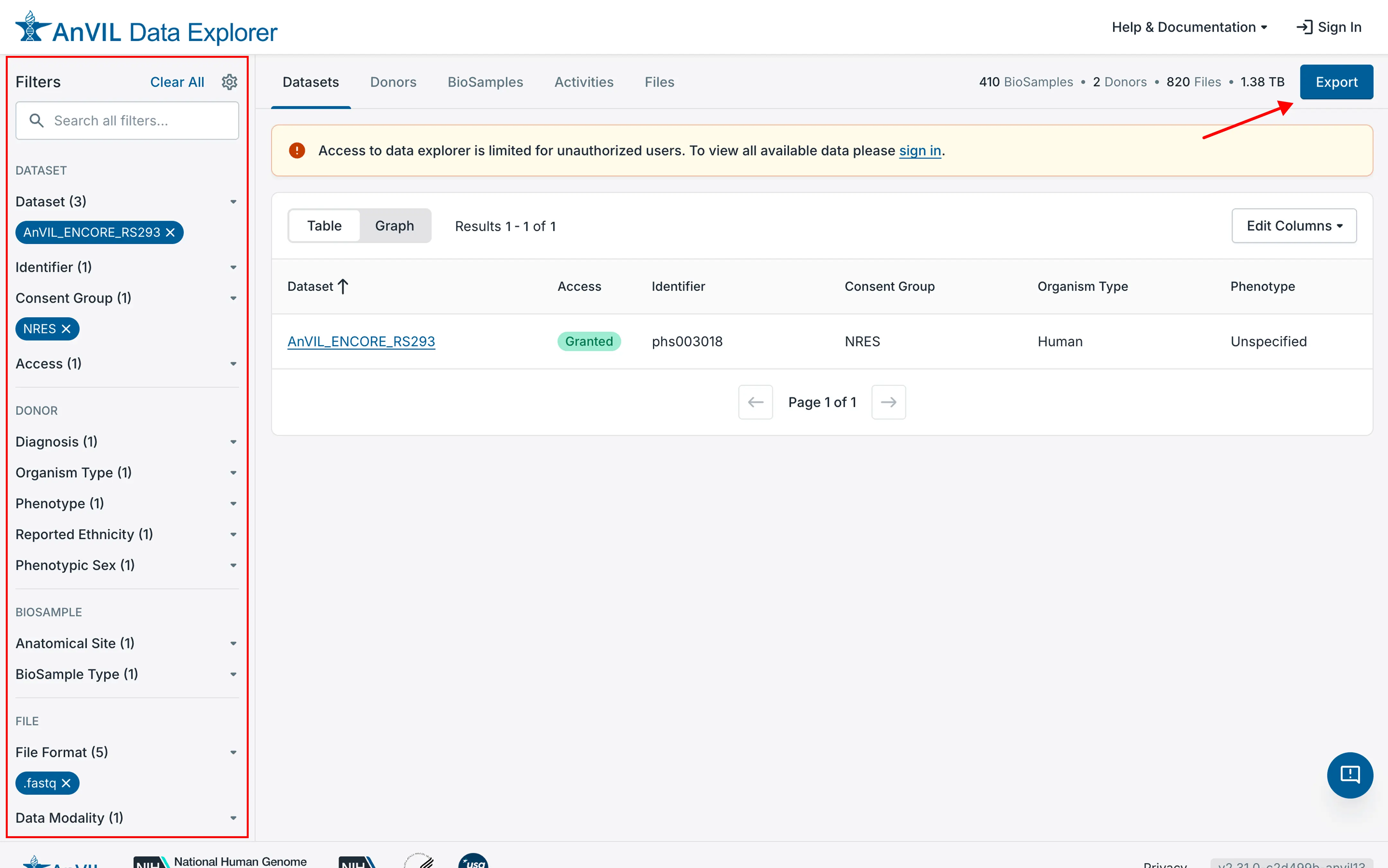 Use the faceted search to limit the scope of files