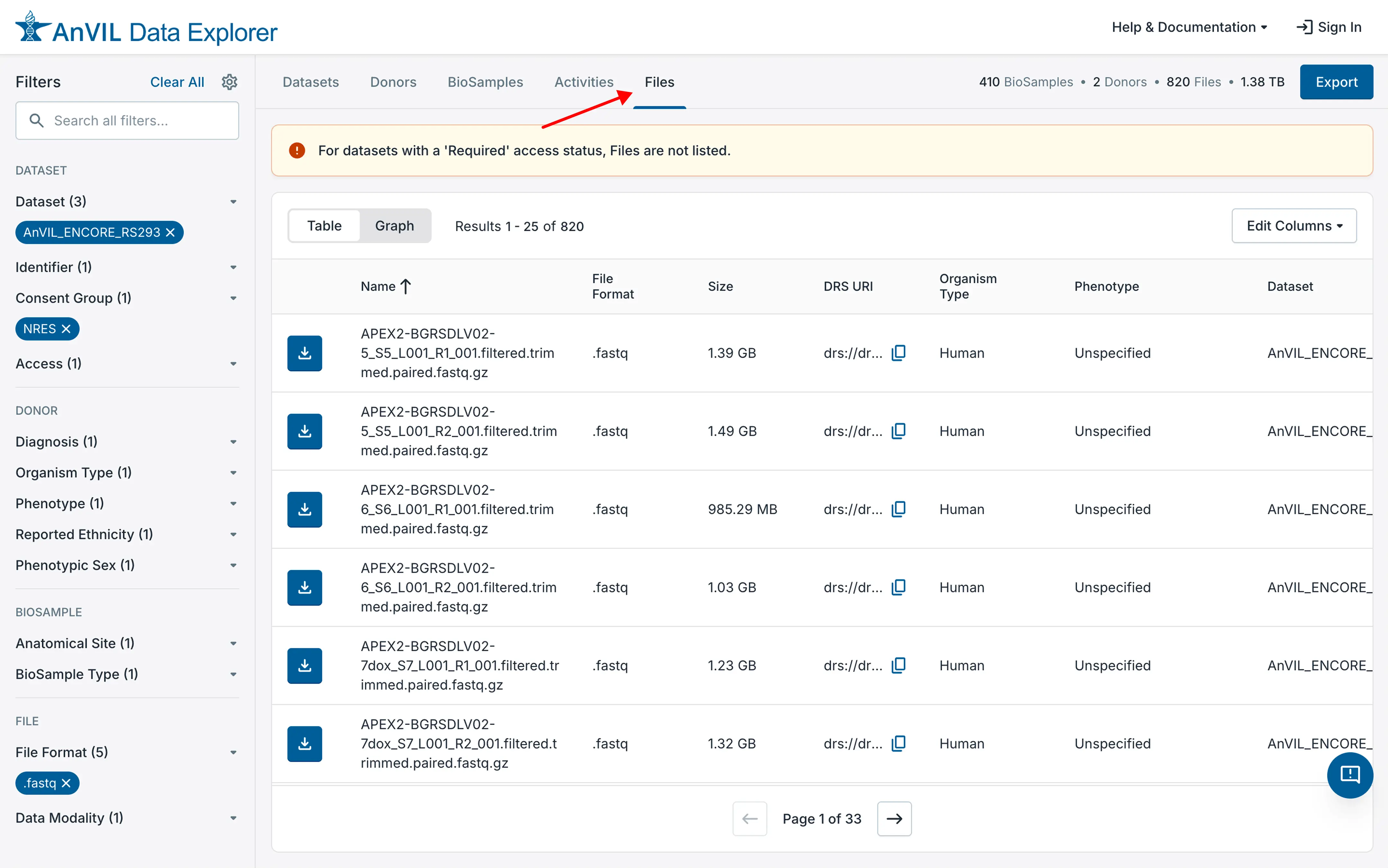 Select the Files tab